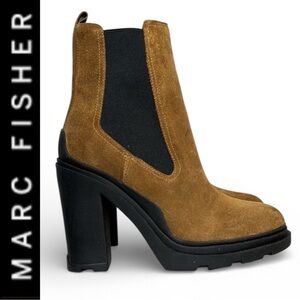 MARC FISHER LTD DARK NATURAL SUEDE RAMIO CHELSEA PLATFORM ANKLE BOOTS **NWT**